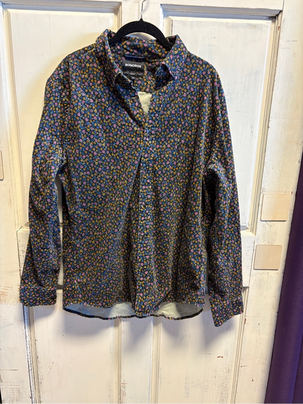 Bonobos Navy Button-Down Shirt with Pink, Yellow and Green Floral Print